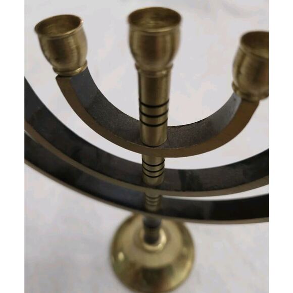 Small Brass And Black Menorah Seven Candle Etched Jerusalem Hanukkah - Picture 7 of 9